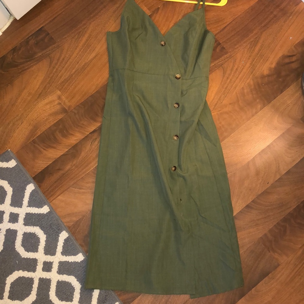 Olive button down midi dress